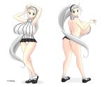 1girl ass bell_(ppgd) breasts female female_only full_body grey_eyes huge_ass huge_breasts looking_at_viewer looking_back massive_breasts nipples powerpuff_girls powerpuff_girls_doujinshi sideboob solo sweater white_hair