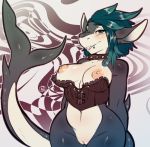  1girl 2017 anthro avante92 blue_hair breasts clothing fish furry hair high_res long_hair looking_at_viewer marine non-mammal_breasts nude peach_pussy presenting pussy shark sharp_teeth short_hair simple_background sitting teeth white_background 
