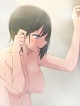  1girl 1girl 1girl adjusting_hair akashi_maho bare_shoulders big_breasts blue_eyes blush breasts clavicle cleavage d4dj multicolored_hair navel nipples nude open_mouth short_hair shower tongue tongue_out wet 