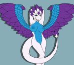  1girl 1girl 2014 anthro armpits better_version_at_source blush breasts crystals dragon feathered_wings feathers flashwing_(skylanders) green_eyes kurtassclear looking_at_viewer nipples nude open_mouth raised_arm reptile scalie simple_background skylanders smile standing teeth tongue white_skin wings 
