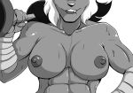  1girl 1girl 2016 abs alpha_channel anthro big_breasts biting_lip black_nose breasts cat fangs felina_feral feline furry greyscale mammal monochrome nipples nude simple_background swat_kats sweat transparent_background yawg 