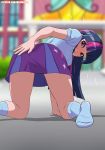  1_girl 1girl all_fours ass clothed equestria_girls female female_only friendship_is_magic humanized long_hair looking_back my_little_pony on_all_fours outdoor outside rambon7 skirt socks solo twilight_sparkle twilight_sparkle_(mlp) 