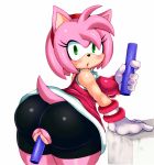  1girl 1girl 2017 amy_rose anthro ass big_ass blush clothed clothing furry gloves green_eyes hair hedgehog holding_object looking_at_viewer mammal matospectoru open_mouth penetration pink_hair pussy sega simple_background vaginal vaginal_penetration white_background 