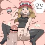 1girl after_sex bar_censor blonde_hair blush bottomless breasts brown_eyes cash censored clitoris condom creatures_(company) cum cum_in_pussy game_freak heavy_breathing humans_of_pokemon kalimantan light-skinned_female money nintendo no_panties open_mouth penis pointless_censoring pokemon pokemon_(anime) pokemon_(game) pokemon_xy porkyman pov pussy serena_(pokemon) shiny shiny_skin spread_legs tongue