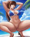 1girl alluring bare_legs beach big_breasts bikini bikini_top_only breasts cleavage daytime dead_or_alive dead_or_alive_2 dead_or_alive_3 dead_or_alive_4 dead_or_alive_5 dead_or_alive_6 dead_or_alive_xtreme dead_or_alive_xtreme_2 dead_or_alive_xtreme_3 dead_or_alive_xtreme_3_fortune dead_or_alive_xtreme_beach_volleyball dead_or_alive_xtreme_venus_vacation female_only flip_flops flowerxl hands_on_hair human human_only kasumi kasumi_(doa) kunoichi light-skinned_female light_skin looking_at_viewer naked_from_the_waist_down oceanic_dolphin on_knees pussy silf spread_legs video_game_character