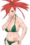  1girl abs alluring art asuna_(pokemon) babe bikini breasts covered_nipples female_abs finger_to_mouth flannery gym_leader hand_on_hip hand_on_own_chin large_breasts long_hair looking_at_viewer muscle nakaba navel nintendo pokemon pokemon_(anime) pokemon_(game) pokemon_rse ponytail red_eyes red_hair redhead side-tie_bikini side-tie_bottom simple_background solo stomach swimsuit white_background 
