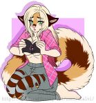  1girl 1girl anthro breast_squish breasts canine clothed clothing dtalvi furry kneel looking_at_viewer mammal slightly_chubby thick_thighs 