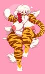  &lt;3 1girl 1girl 2017 3_toes anthro areola armpits big_breasts breasts buxbi_(character) claws feline fur furry hair half-closed_eyes hand_behind_head high_res looking_at_viewer mammal nipple_piercing nipples orange_eyes orange_fur piercing pink_background pink_nose simple_background slightly_chubby smile sssonic2 stripes thick_thighs tiger toes white_hair 
