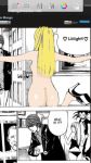 1_female 1_girl ass blonde_hair clothed comic death_note edit english_text female female_human hair high_heels human indoors light_yagami long_hair looking_back male male_human misa_amane nude photoshop short_hair speech_bubble standing