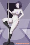  1girl big_breasts breasts dc_comics female female_only grey_skin hinata-hime nipples nude purple_hair raven_(dc) red_eyes solo stripper stripper_pole teen_titans 