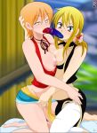 beewhyohbee big_breasts breast breasts crossover dildo double_dildo fairy_tail fingering lucy_heartfilia nami nami_(one_piece) nipples one_piece pussy_juice saliva whentai yuri 