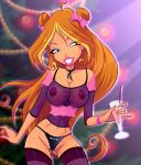 1girl bad_girl bad_girl_(text) big_breasts breasts clothed female_only flora flora_(winx_club) green_eyes panties public see-through see-through_clothes see-through_top stockings winx_club zfive