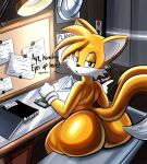  1girl 2_tails anthro ass big_ass canid canine dat_ass dialogue fox high_res huge_ass male mammal miles_&quot;tails&quot;_prower multi_tail nude sega sitting thick_thighs whateverdoes 
