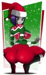 1girl big_ass boots christmas christmas_outfit dat_ass dc_comics female_only grey_skin hi_res high_res highres large_ass purple_hair rachel_roth raven_(dc) santa_hat solo_female sonson-sensei squatting sweater teen_titans tight_clothing