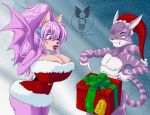  1boy 1girl anthro ass bat bessi_the_bat big_ass big_breasts breasts bulge cat cheshire_thaddeus_felonious christmas clothing dick_in_a_box dress duo fan_character feline furry gift grin hat holidays huge_breasts lipstick makeup male male/female mammal nipples nude sabela_(artist) santa_hat sega slim sonic surprise wide_hips wings 