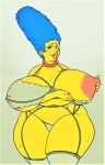  bra huge_areolae huge_breasts marge_simpson one_breast_out stockings the_simpsons thick_thighs thong 