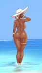  1girl 2021 absurd_res aestheticc-meme ass back_view backboob barefoot barely_contained beach big_breasts bikini breasts child_bearing_hips curvaceous curvy dark-skinned_female dark_skin female_focus female_only hat high_res hourglass_figure huge_ass huge_breasts inviting micro_bikini original_character sabrina_(aestheticc-meme) sea seaside sling_bikini solo_female suggestive sun_hat thick thick_ass thick_thighs voluptuous water wide_hips 