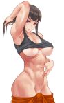  1girl 1girl 1girl abs areola areola_slip armpits big_breasts black_hair black_shirt black_tank_top breast_slip breasts clothing fire_force groin hand_on_own_stomach hand_on_stomach high_resolution long_hair looking_at_viewer maki_oze medium_breasts muscle muscular_female navel no_bra nopan open_mouth parted_lips red_eyes shirt shirt_lift simple_background sweat tank_top thighs very_high_resolution wardrobe_malfunction white_background zefrableu 