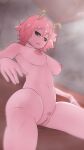  1girl 1girl areola ashido_mina big_breasts black_sclera blush breasts colored_skin completely_nude female_pubic_hair greatm8 high_resolution horns my_hero_academia navel nude pink_hair pink_pubic_hair pink_skin pubic_hair pussy sauna short_hair spread_legs sweat sweatdrop yellow_eyes 