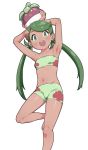  1_female 1_girl 1_human arms_above_head artist_request bikini cameltoe clothed duo female female_human female_teen green_eyes green_hair hair holding_object human long_hair looking_at_viewer mallow mallow_(pokemon) mao_(pokemon) pokemon pokemon_sm standing teen 