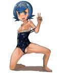  :p blush lana looking_at_viewer on_knees one-piece_swimsuit pokemon pokemon_sm pussy smile suiren_(pokemon) tongue tongue_out v white_background 