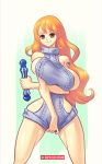  big_breasts breasts clima-tact female nami one_piece smile solo supersatanson sweater virgin_killer_sweater weapon 