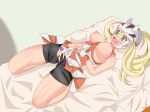  bed bed_sheet big_breasts breasts breasts_out korrina medium_breasts pokemon pokemon_xy wavy_mouth 