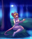  1girl 1girl anthro areola blonde_hair box-cat breasts forest fur furry hair high_res lake lynn_white mammal moon mouse nude rodent sitting smile star tree 