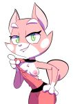  1girl 1girl 2016 anthro breasts cat clothed clothing feline fur furry high_res looking_at_viewer mammal nipples pink_fur samoyena shima_luan simple_background smile super_planet_dolan teasing 