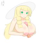  areolae big_breasts blonde blonde_hair breasts dick disembodied_penis green_eyes hat huge_breasts lillie lillie_(pokemon) looking_at_viewer nipples paizuri penis pokemon pokemon_sm pout sblueicecream tumblr 