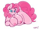 1girl 2017 anthro anthrofied areola belly big_breasts blue_eyes breasts earth_pony equine friendship_is_magic furry hair high_res horse mammal my_little_pony nipples overweight overweight_female pink_hair pinkie_pie pony simple_background skoon white_background