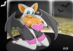  &lt;3 1girl anthro bat blush breasts cleavage clothed clothing exposed_breasts female female_only furry huge_breasts kneeling mammal nipples rouge_the_bat sega slightly_chubby sonic_(series) ymbk 