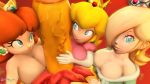  1boy 3_girls 3d 3girls blonde_hair blue_eyes blue_nails bowser brown_hair cleavage clothed_female_nude_female crown dress earrings eyelashes faceless_male female flower_earrings hair_over_one_eye harem highres human human_on_anthro hyper hyper_penis interspecies koopa looking_at_penis looking_at_viewer male male_pov monster multiple_girls nail_polish nintendo nude nude_female penis_awe penis_grab penis_on_face pink_nails platinum_blonde_hair pov princess_daisy princess_peach princess_rosalina reptile rosalina scalie signature smile star_earrings straight super_mario_bros. super_mario_galaxy teamwork veiny_penis wonster-chan 