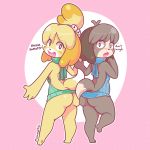 1boy 1girl 2017 animal_crossing anthro ass breasts brother butt canine clothing digby_(animal_crossing) dog embarrassed female fur furry hand_holding isabelle_(animal_crossing) looking_back male mammal melangetic meme nintendo sibling siblings sideboob sister thick_ass video_games virgin_killer_sweater 