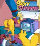 1boy 1girl big_breasts blue_hair cartoon_milf comic cover_page high_res high_resolution kogeikun long_hair male/female marge_simpson milf sexy_spinning_(comic) tagme the_simpsons