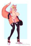  1girl 1girl anthro big_breasts breasts canine clothing footwear fox furry hair high_heels infinitesimal licking licking_lips mammal mostly_nude multicolored_hair nipples platform_footwear platform_heels pussy shoes tongue tongue_out 