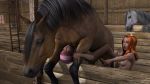 2girls 3d 3d_(artwork) alex_(extremexworld) beastiality breasts christmas doggy_position extremexworld horse jessica_(extremexworld) lipstick nude_female red_hair size_difference the_barn_(extremexworld_comic) vaginal