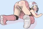  ass ass_up dawn embarrassed hikari_(pokemon) looking_at_viewer looking_back no_panties pokemon pokemon_(game) pokemon_dppt pussy top-down_bottom-up wavy_mouth 