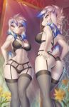  1girl 2018 anthro blue_eyes blue_hair breasts butt_pose caprine clothed clothing detailed_background digital_media_(artwork) furry lingerie looking_at_viewer mammal mirror sheep smile white_hair yulliandress 