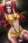  1girl big_breasts clothed_female cowboy_bebop faye_valentine female_focus female_only handcuffed handcuffs midriff neoartcore piercing purple_hair 