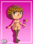  1girl animal_crossing animal_crossing_girl breasts brown_hair egyptian green_eyes jackintaro nude pussy pussy_hair scepter stockings villager_(animal_crossing) 