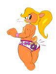  1girl 2016 anthro areola ass bandicoot black_nose blonde_hair breasts clothing coco_bandicoot crash_bandicoot_(series) english_text eyebrows eyelashes furry green_eyes hair high_res jaynatorburudragon looking_at_viewer mammal marsupial nipples ponytail simple_background small_breasts spyro spyro_the_dragon text thick_thighs underwear video_games white_background wide_hips 