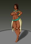  areolae big_breasts black_hair breasts brown_skin dragon_ball_super egyptian egyptian_clothes goddess gold_beads green_eyes heles_(dbs) kikoshou nipples nude red_lipstick tanned_skin turquoise_eye_shadow turquoise_sash 