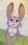  1girl 1girl 2017 absurd_res anthro areola breasts crombie disney fur furry high_res judy_hopps lagomorph looking_up mammal nipples nude open_mouth purple_eyes rabbit sitting zootopia 