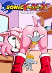  1girl amy_rose anus ass breasts cute furry gloves green_eyes looking_at_viewer looking_back nipples pink_hair pussy short_hair smile sonic tail text 