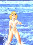  beach blonde_hair blue_eyes blush bottomless breasts hairless_pussy inspector_gadget nipples penny_gadget pussy see_through spread_legs tan_line the_duke uncensored 