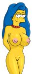  big_breasts blue_hair marge_simpson pearls the_simpsons white_background yellow_skin 