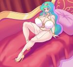  annon big_breasts breasts cleavage erect_nipples female friendship_is_magic humanized long_hair looking_at_viewer multicolored_hair my_little_pony nipples pose princess_celestia_(mlp) purple_eyes sitting smile solo very_long_hair 