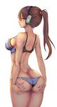  alluring ass ass_grab back_view big_breasts bikini bra breasts brown_eyes brown_hair d.va d.va_(overwatch) hand_on_ass hands_on_ass headphones looking_at_viewer looking_back overwatch panties ponytail sideboob simple_background tattoo viewed_from_behind white_background 
