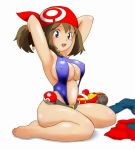  big_breasts breasts haruka_(pokemon) may on_knees poke_ball pokemon pokemon_ranger smile tof 